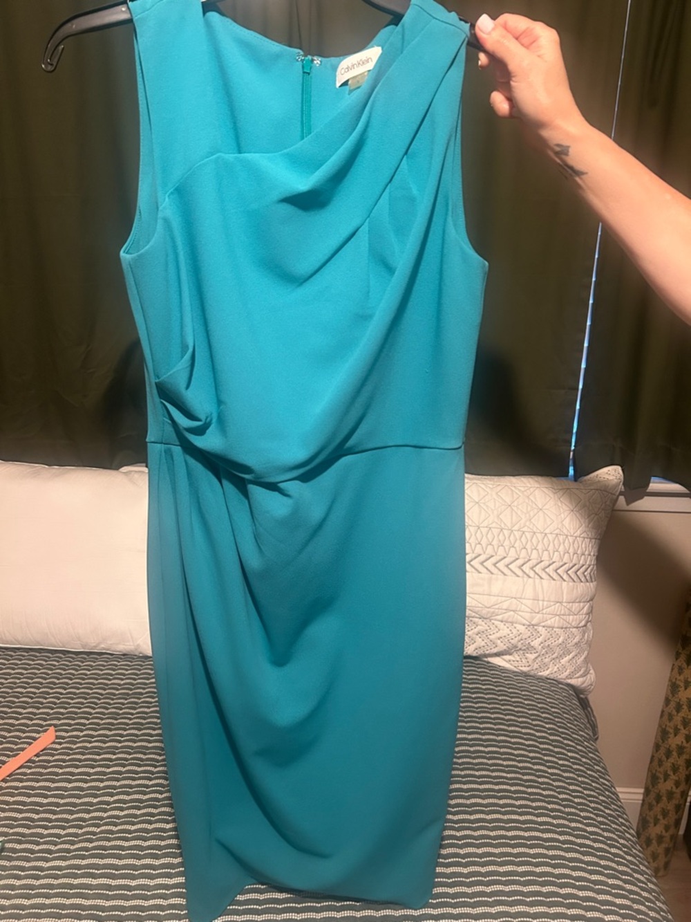 Calvin Klein Teal Draped Midi Sheath Dress